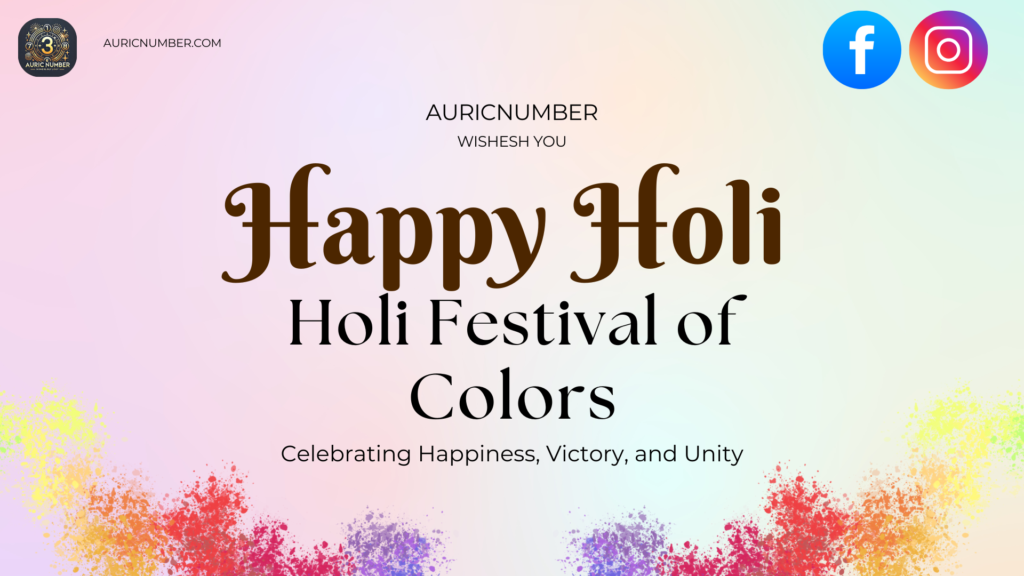 Holi festival with vibrant colors and numerology symbols.