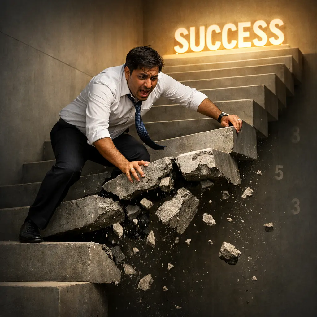 Hard work but failure concept showing broken path and numerology imbalance