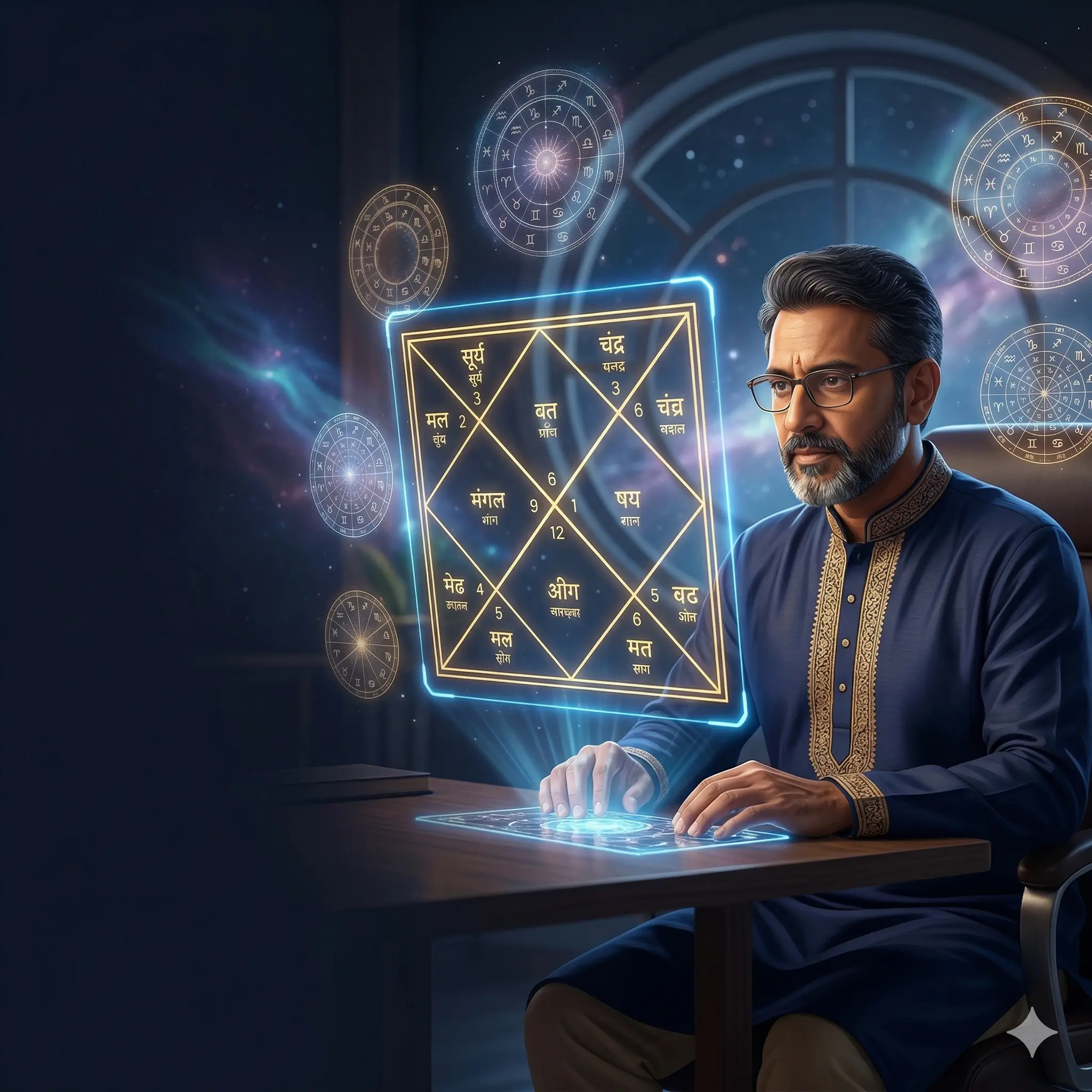 Detailed kundli analysis with horoscope chart showing planets houses and zodiac signs