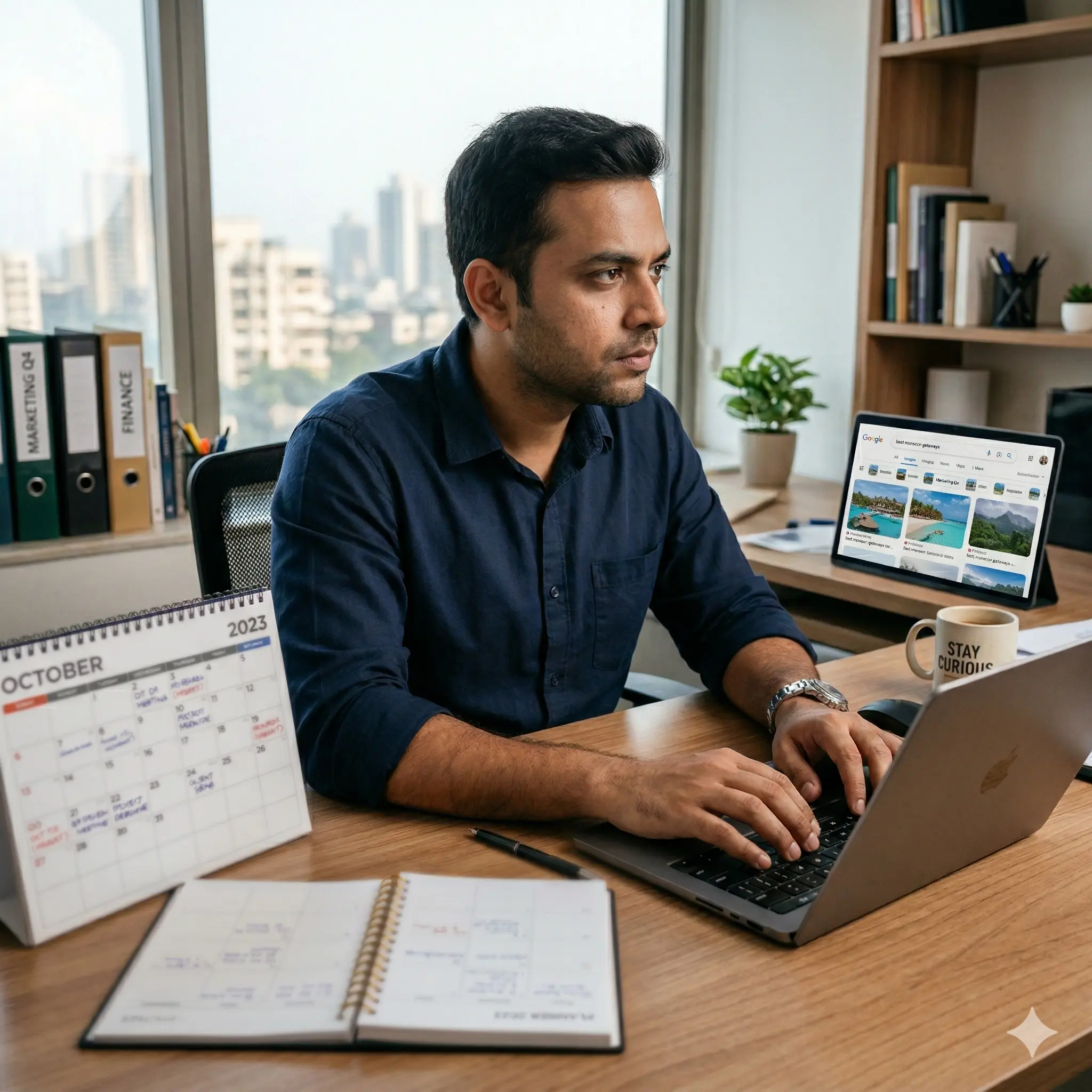 Indian professional ignoring timing and making decisions without checking calendar or planning