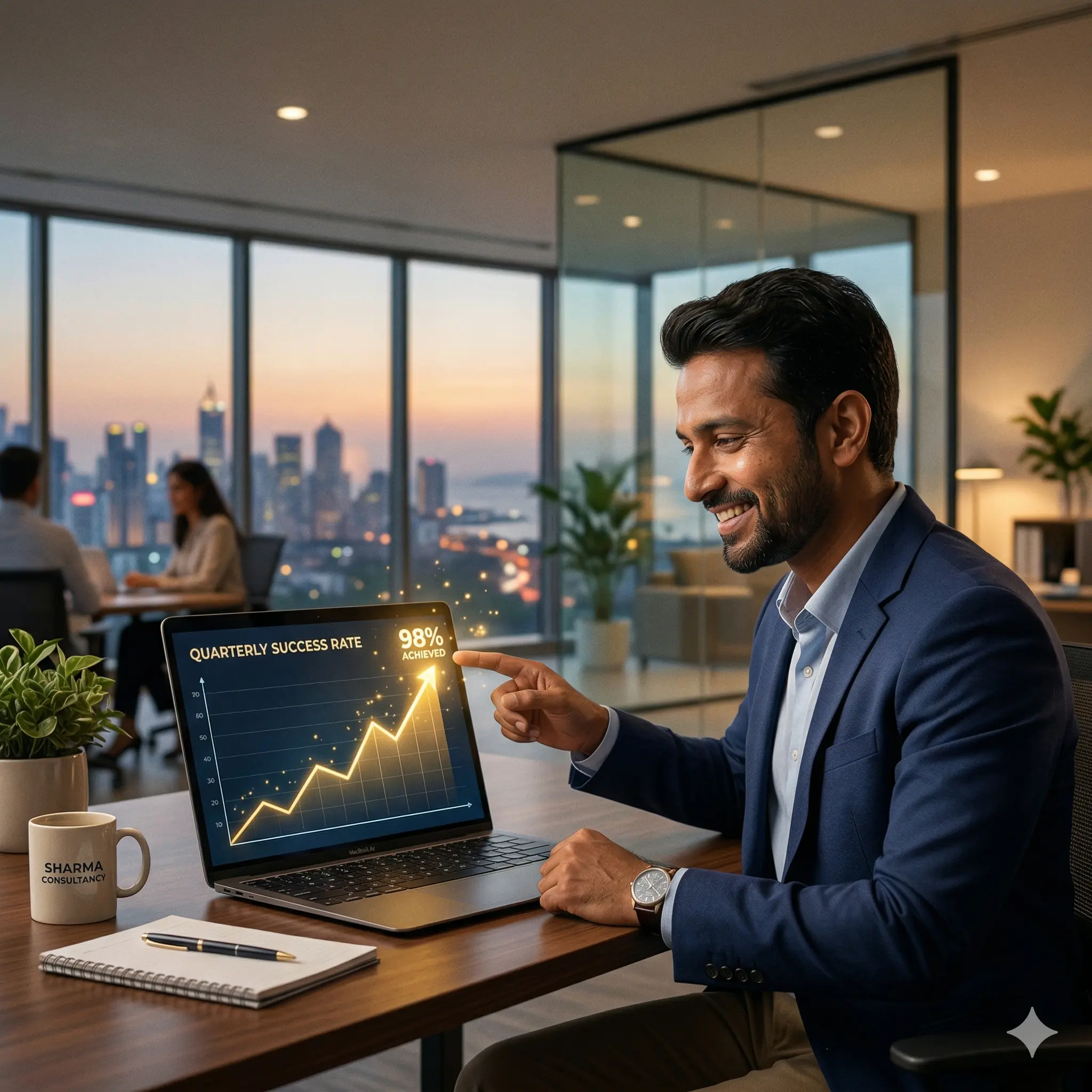 Increasing success rate shown with upward growth graph and positive results