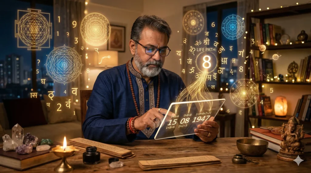 Numerologist calculating life path number using birth date numerology method