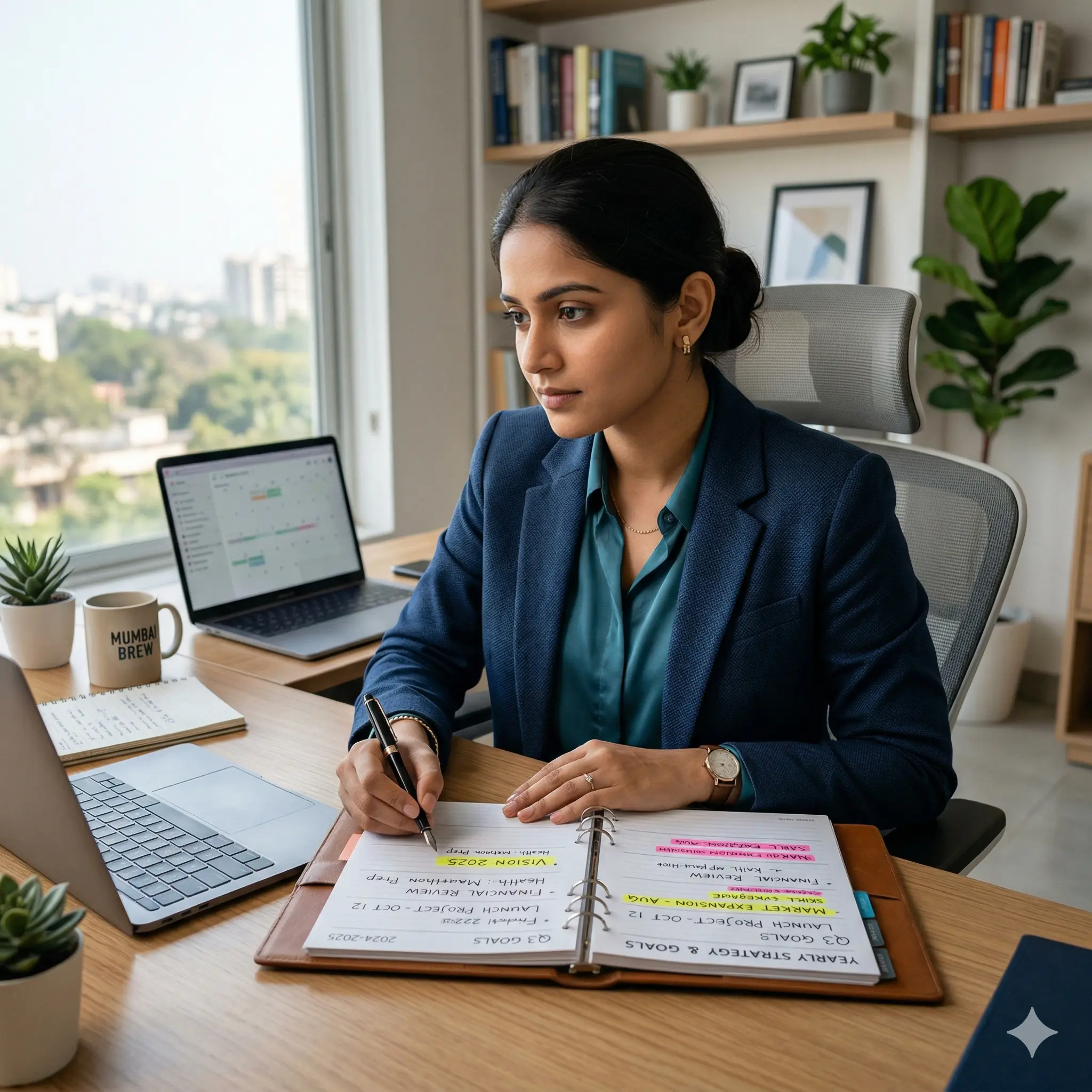 Indian professional analyzing personal year number insight using yearly numerology planner 2026 for clarity and growth