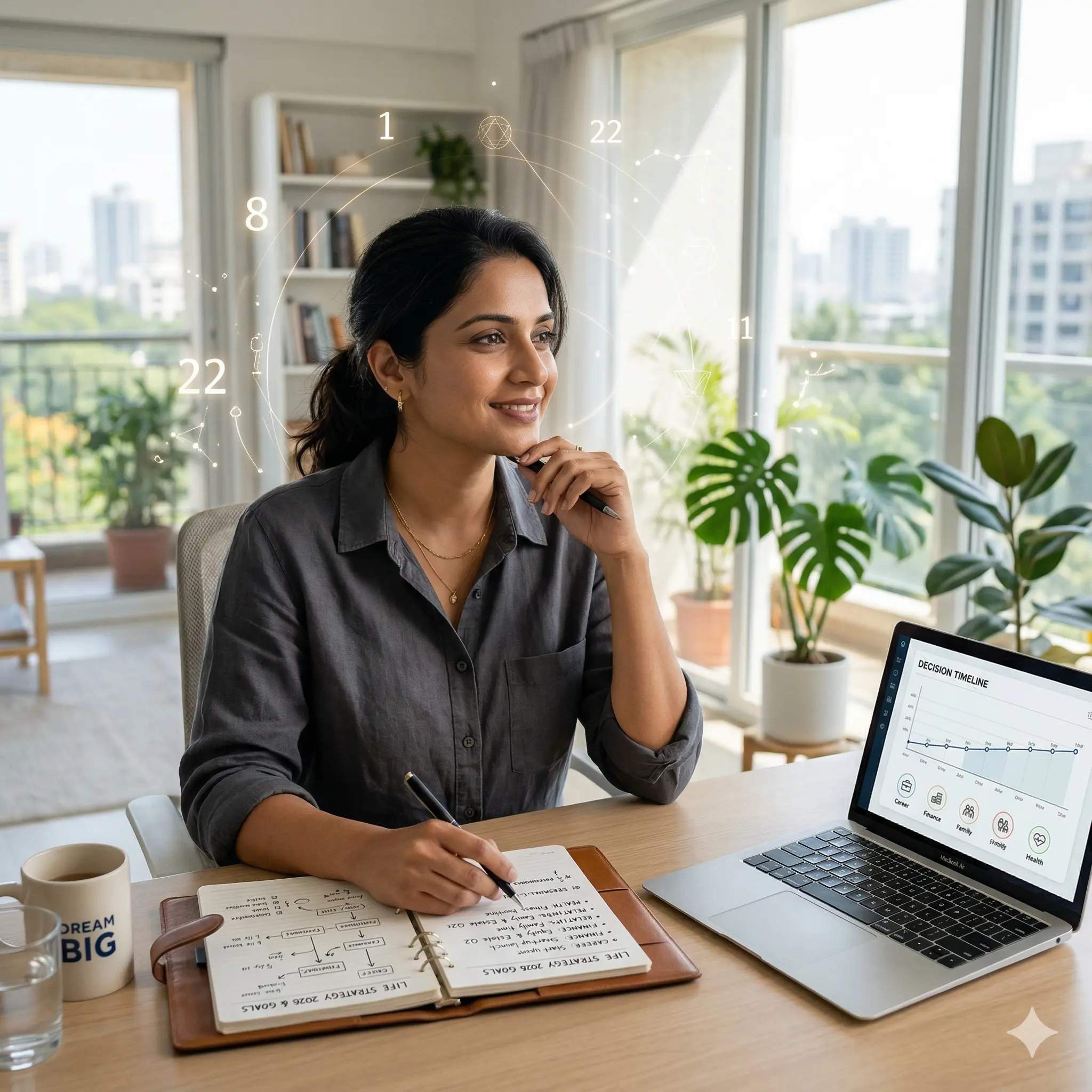 Indian individual planning major life decisions using numerology yearly planner 2026