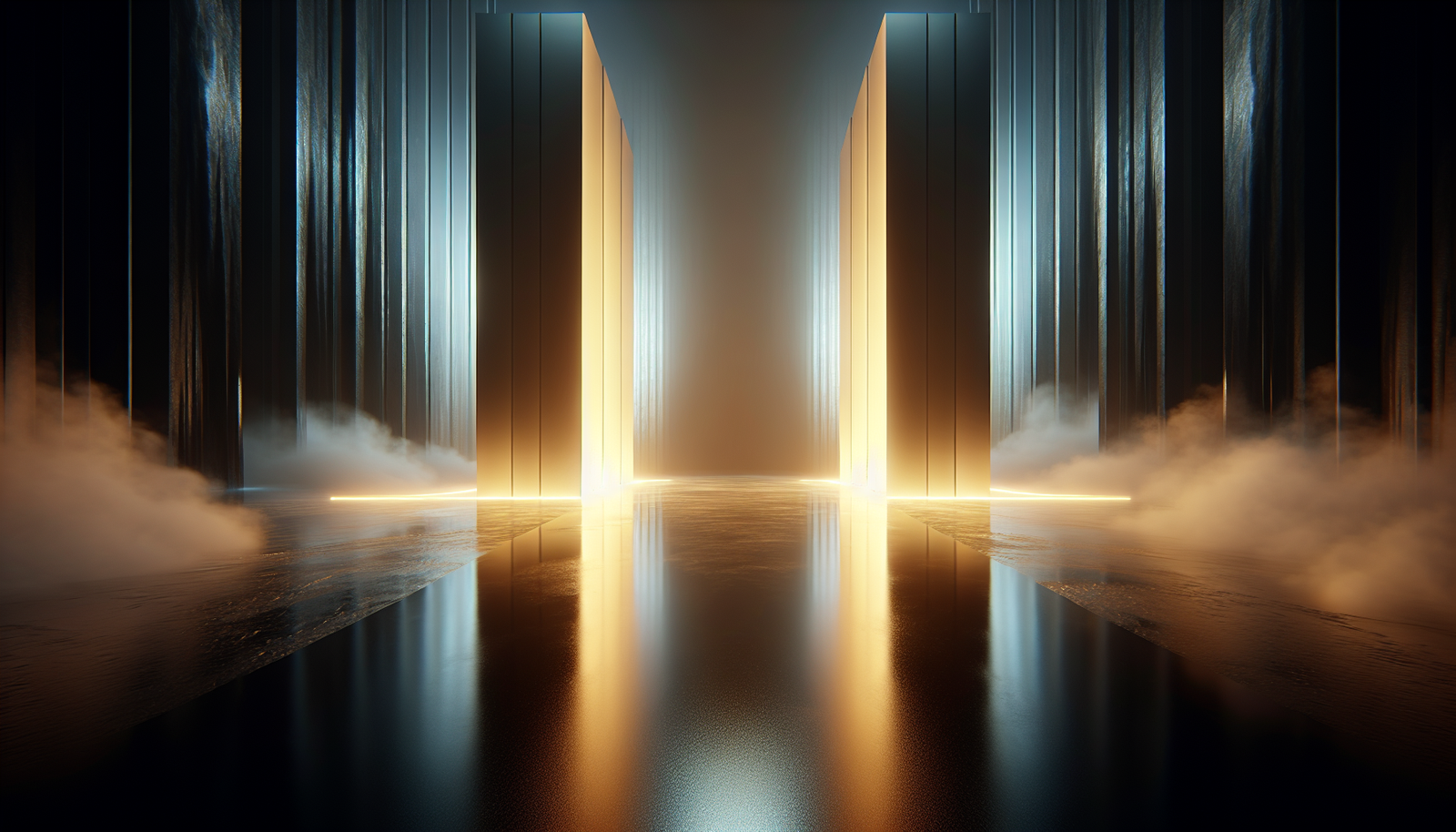 A minimalist representation of Life Path 11 using golden light pillars.