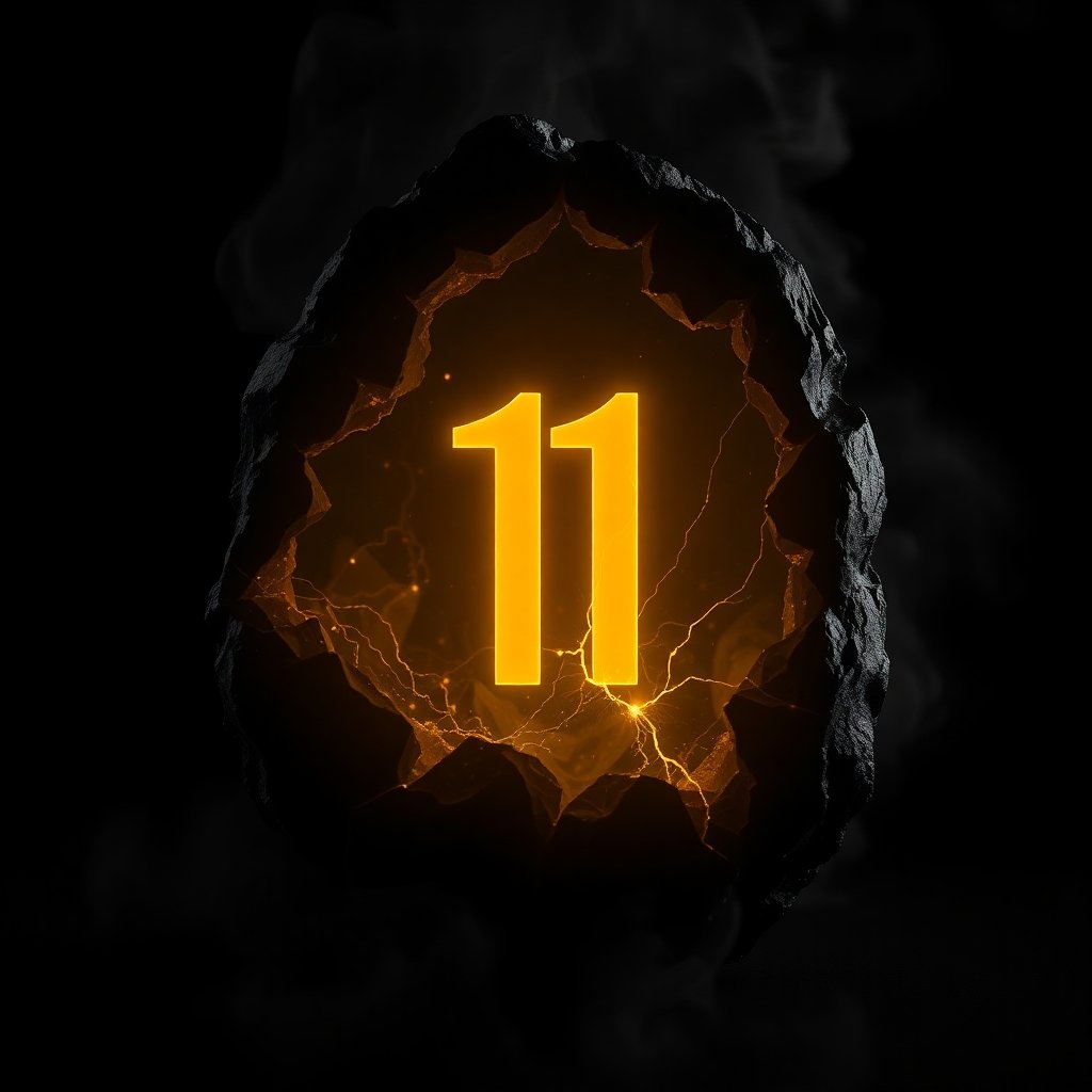 Master Number 11 energy glowing gold in a dark crystal