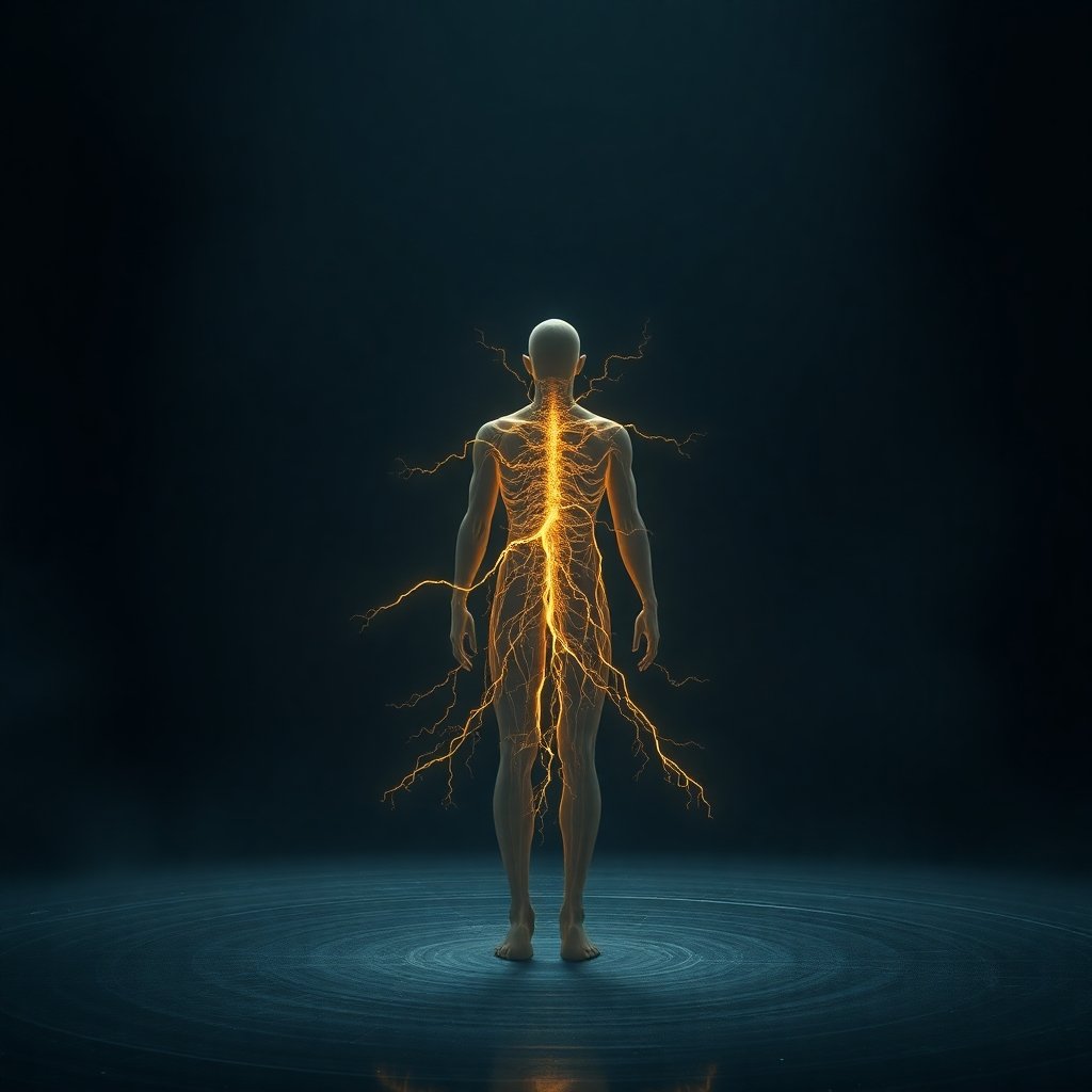 Master Number 11 Sadness representation with glowing nervous system