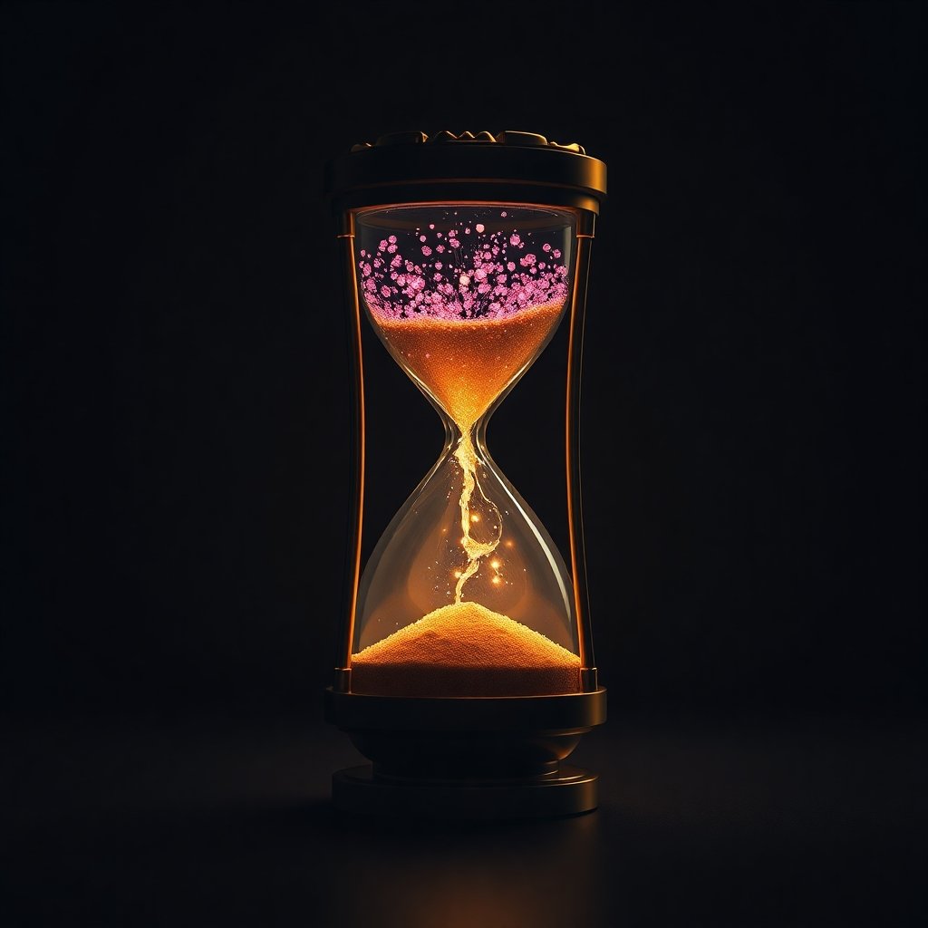 A golden celestial hourglass representing South Node Karma and past life cycles.