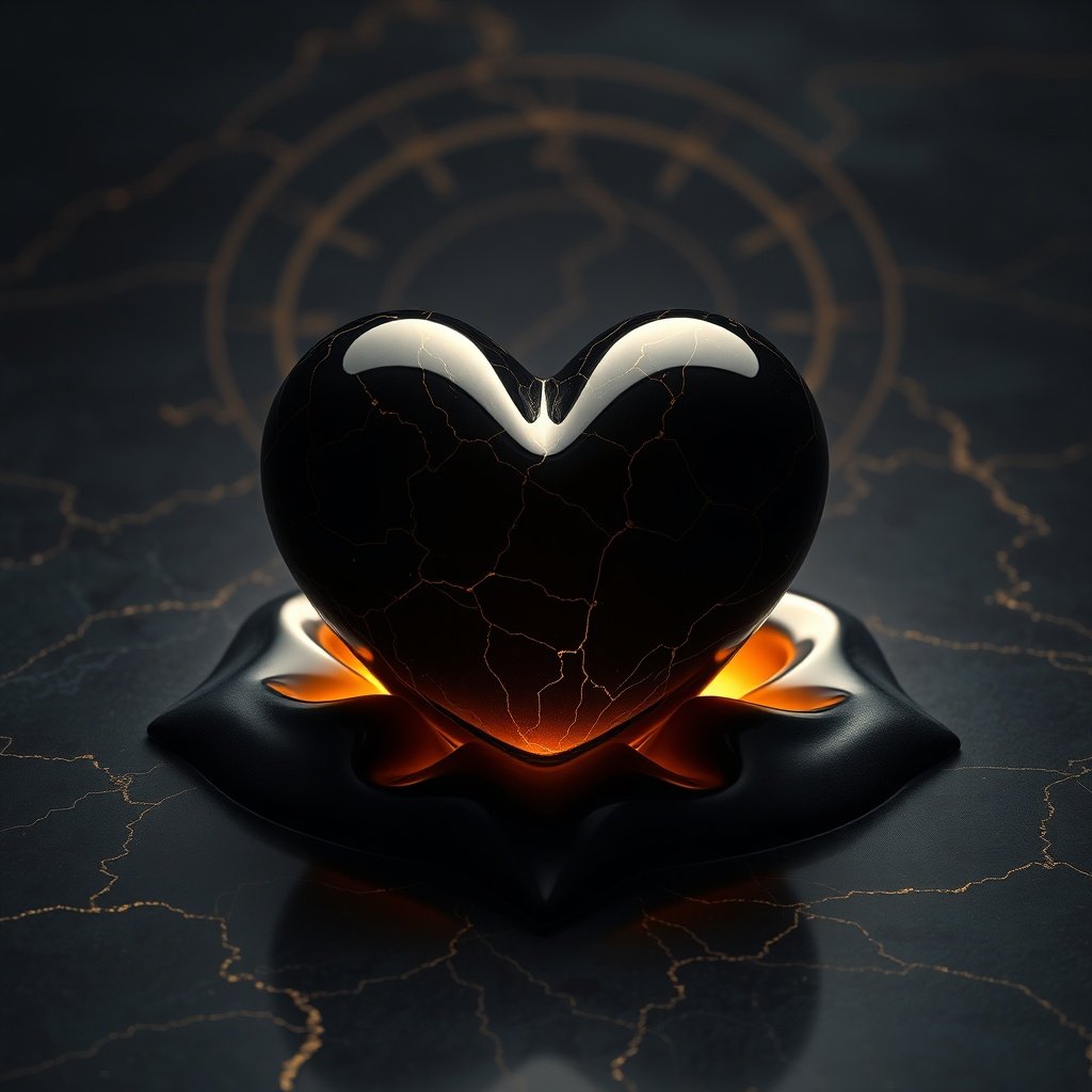 Venus in the 8th House obsidian heart in liquid gold