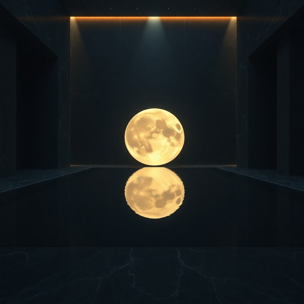 8th House Moon submerged in dark water within a luxury marble sanctuary.