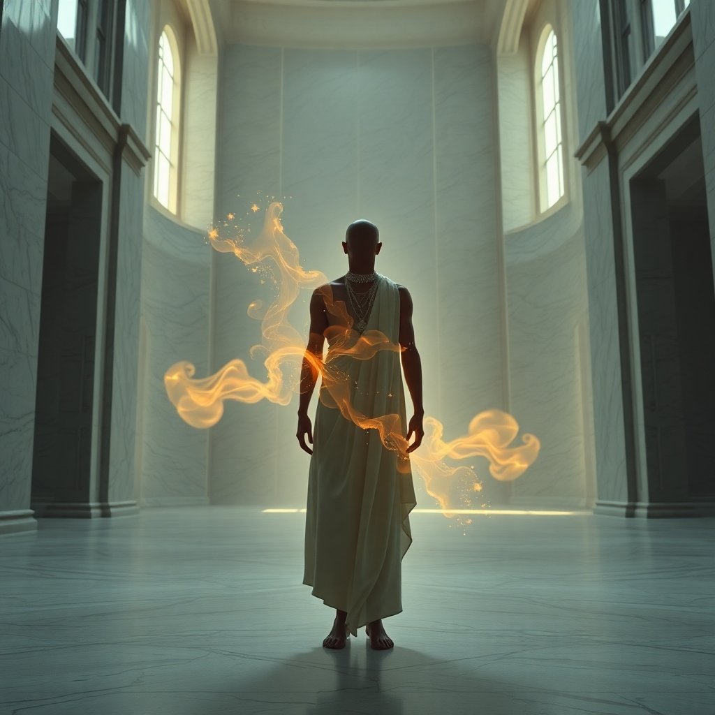 Ketu in 1st House ethereal figure dissolving into light.