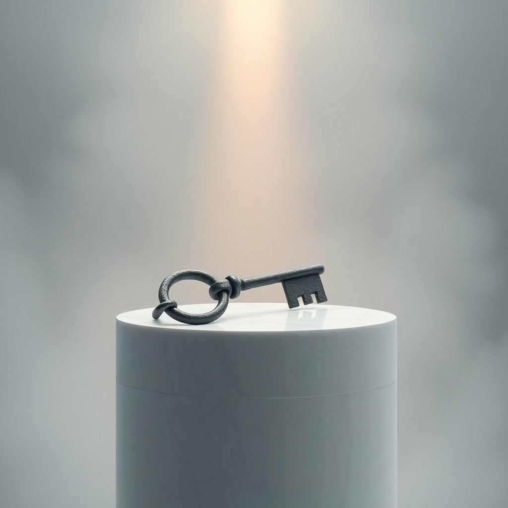 A minimalist representation of Saturn in the 12th house as a key.