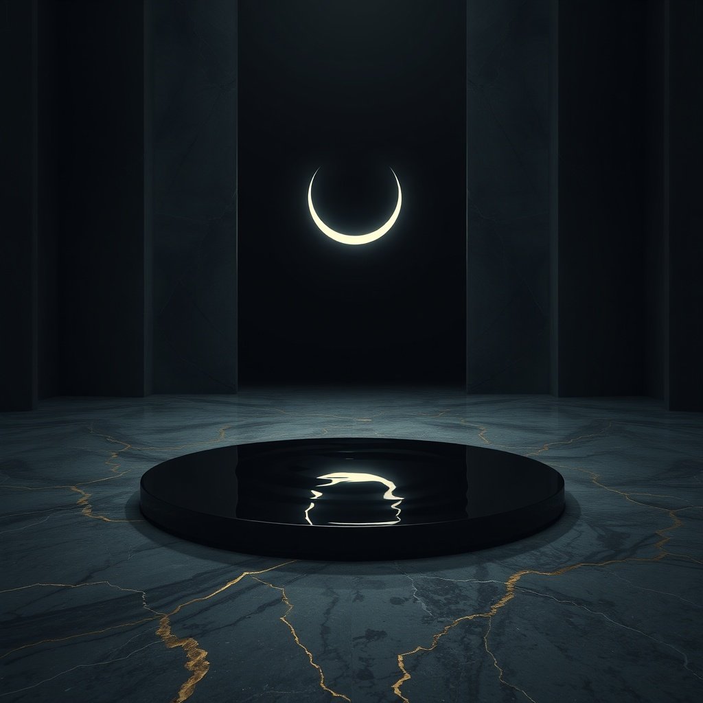 Moon in the 8th House dark mirror and crescent moon illustration