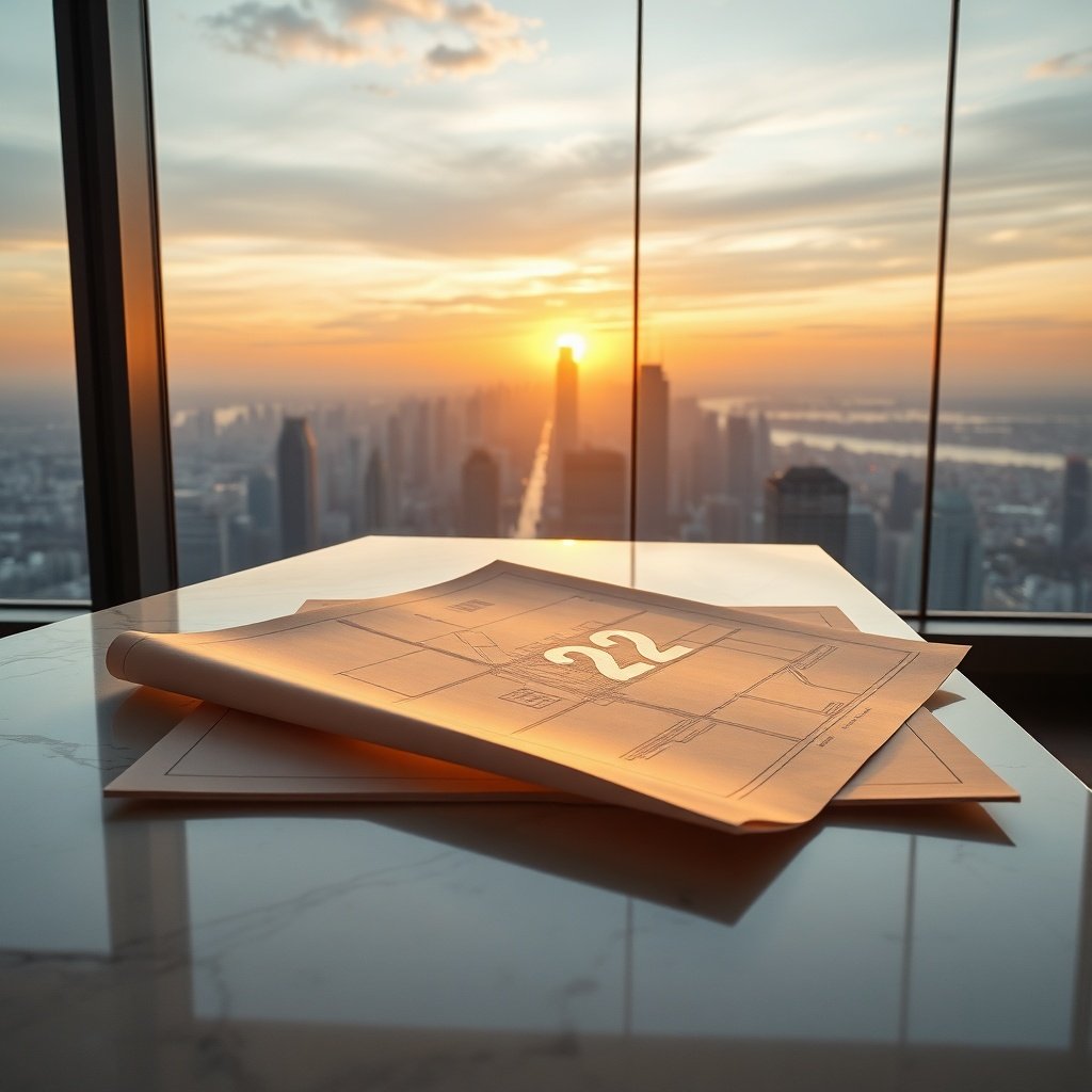 A luxurious architectural desk representing Master Number 22 Meaning.