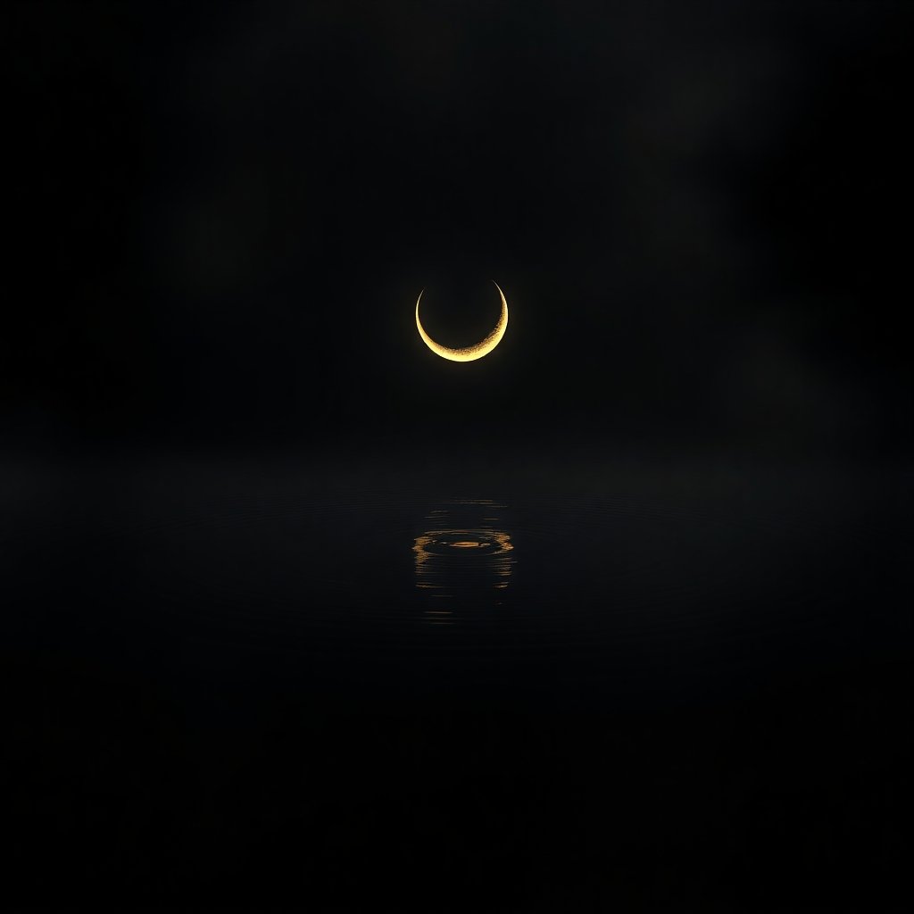 An 8th House Moon represented by an obsidian moon over dark water.