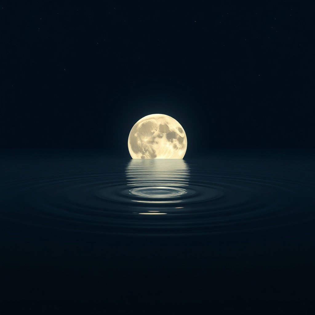Moon in the 8th House submerged in dark crystalline water representing transformation.