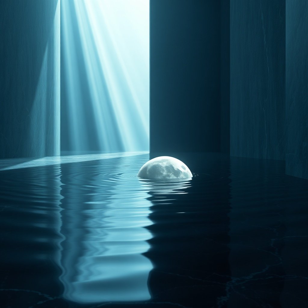 12th House Moon Trauma represented by a glowing moon in dark water.
