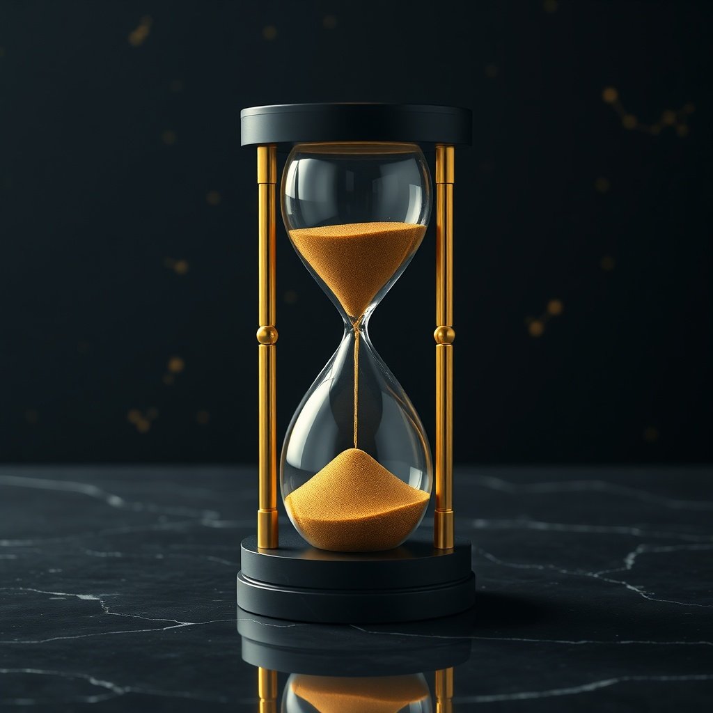 8th House Saturn Poverty Loop represented by a golden hourglass