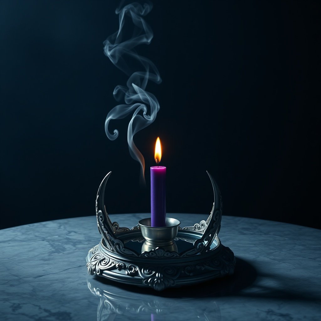 8th House Moon Sabotage visualization with moon mirror and flame.