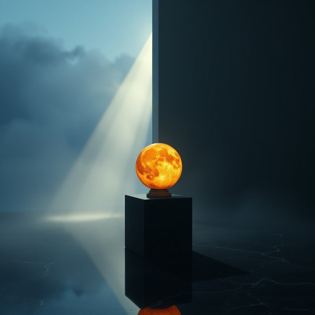 Venus in the 12th House glowing golden orb in a dark minimalist room
