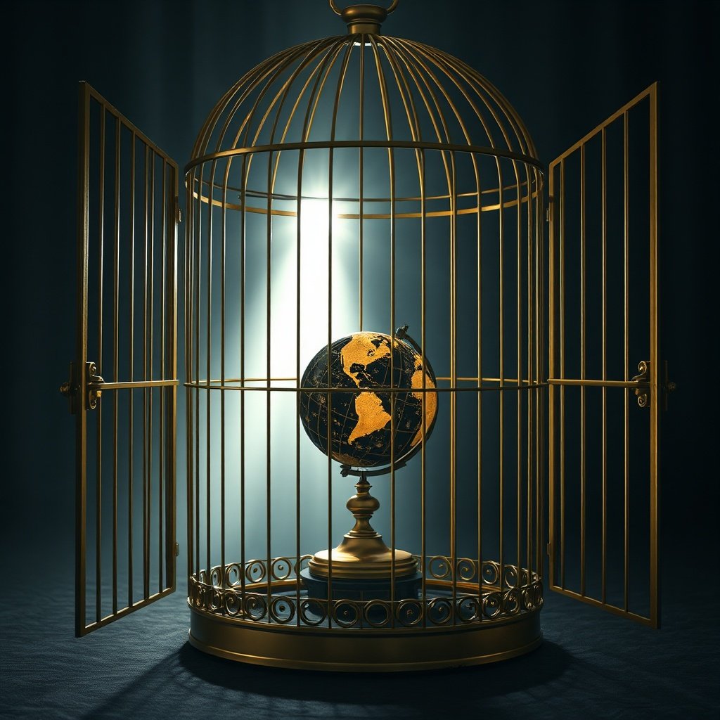 A golden cage representing the South Node Karmic Trap.