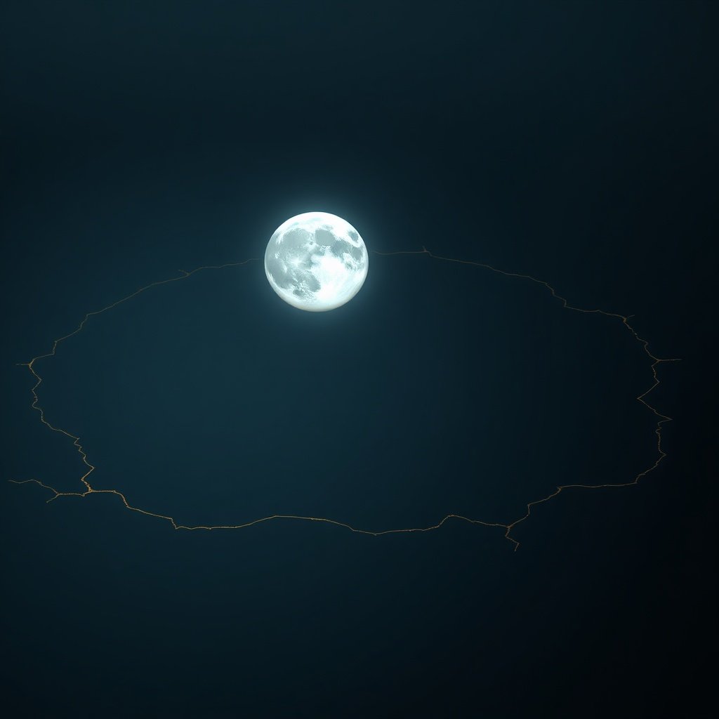 A symbolic representation of the Moon in 8th house showing a silver moon reflecting in dark water.