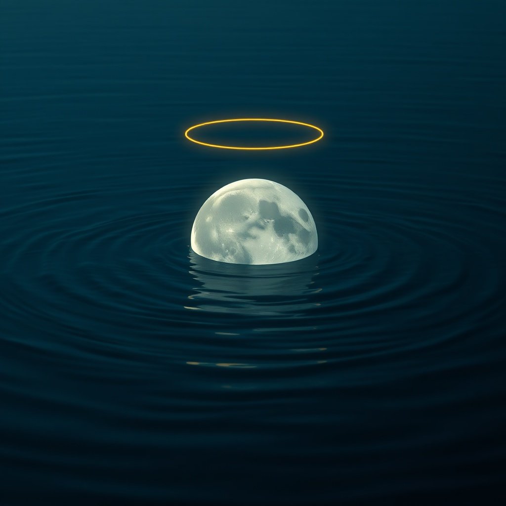 A glowing moon submerged in dark water representing the 8th House Moon.